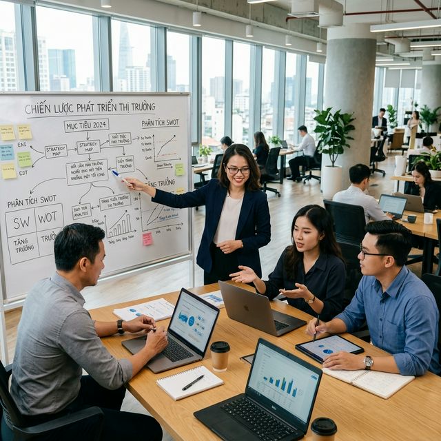 Đội ngũ nhỏ cùng làm việc quanh một bàn