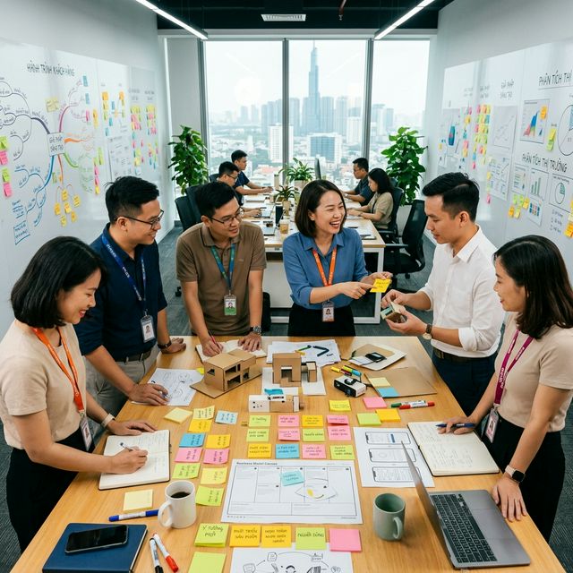 Đội ngũ cùng xem lại một bản đồ công việc